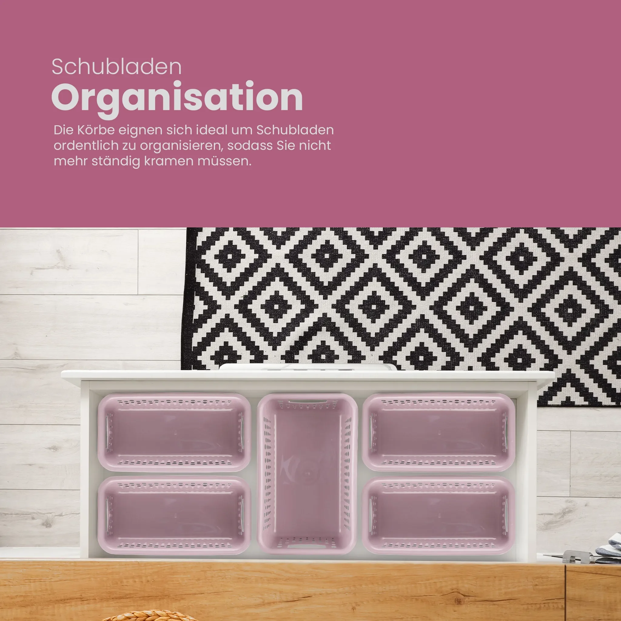 Aufbewahrungskorb 2 L mit Griffen – 2er-Set, rosa, ca. 25 × 16 × 8 cm